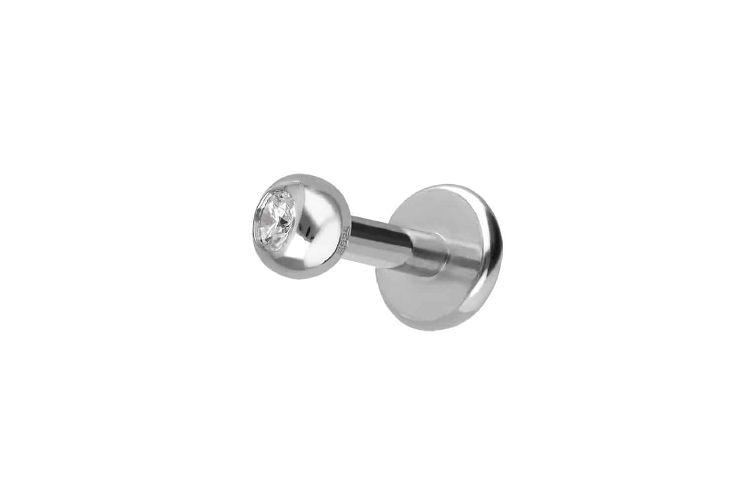 Titan Labret Piercing mit Innengewinde + 925er Silber Aufsatz KUGEL